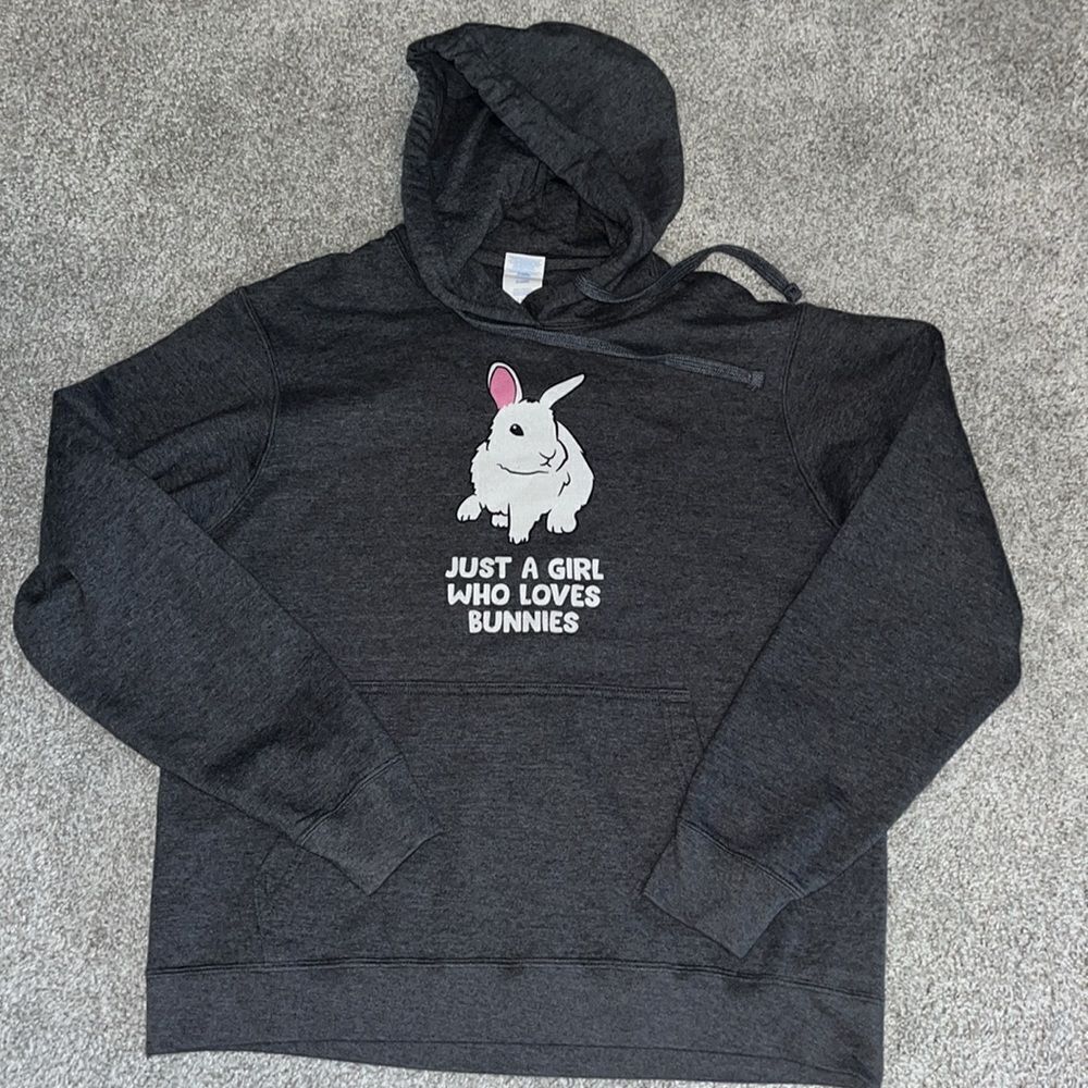 Just a Girl that Loves ❤️ Bunnies Bunny Rabbit hoodie Hooded Sweatshirt M Gray